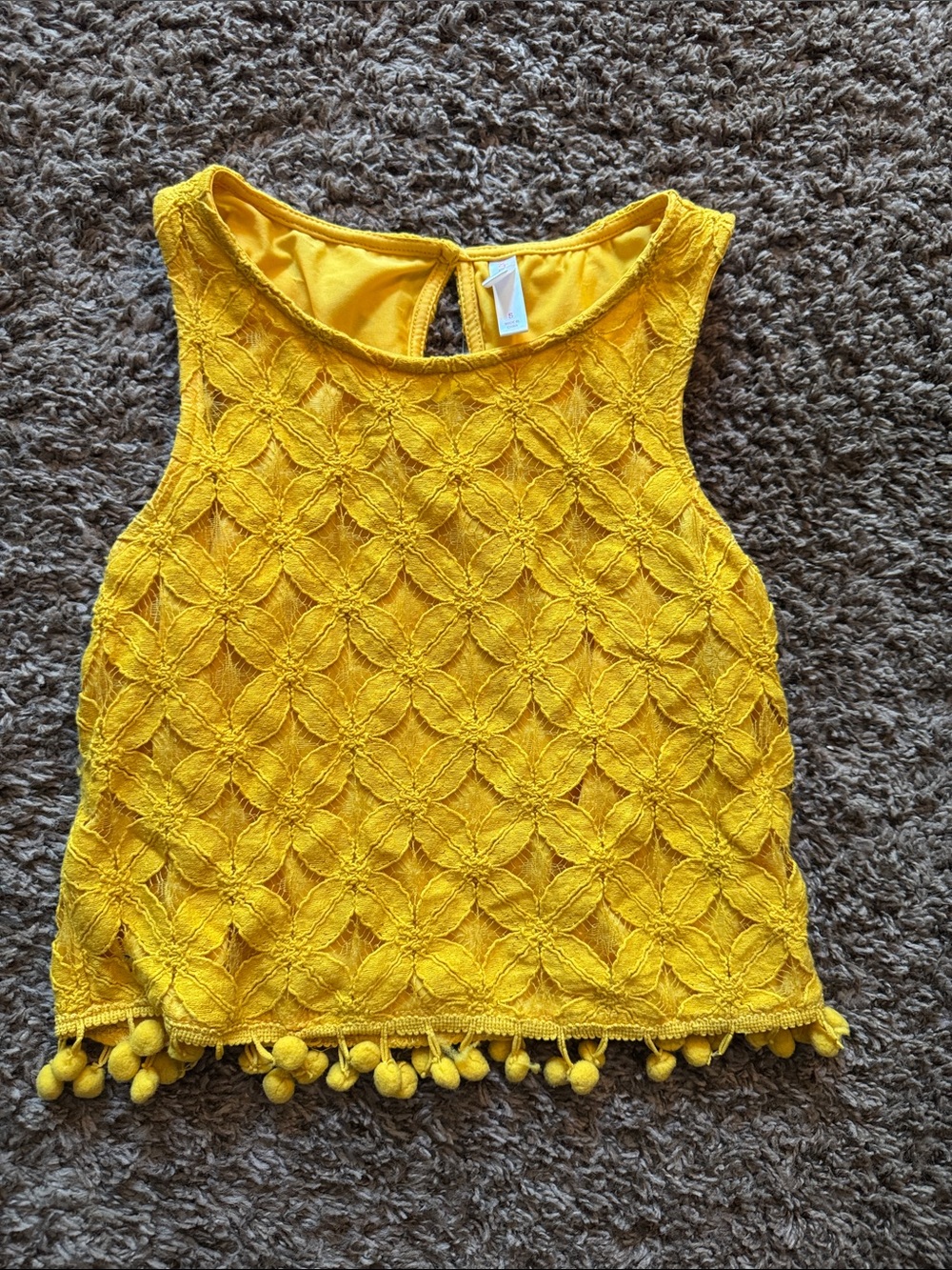 Xhilaration Yellow Crochet Pom Pom Tank Top